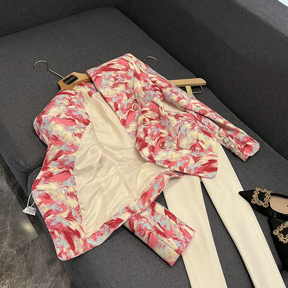 TWOTWINSTYLE سترات فضفاضة ملونة للنساء طية صدر السترة كم طويل تقسم جيب مزاجه السترة أنثى موضة جديدة KJA539787 #3