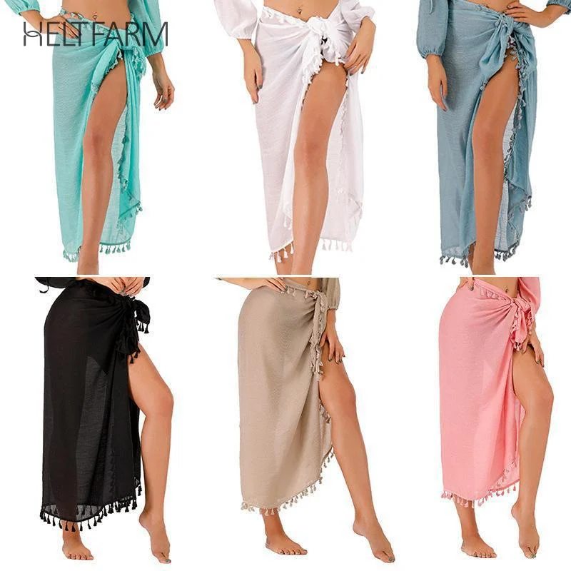 

One Piece Multi-Purpose Beach Towel With Tassel Women Beachwear Cover Up Shawl Summer Vacation Fashion Sunscreen Skirt