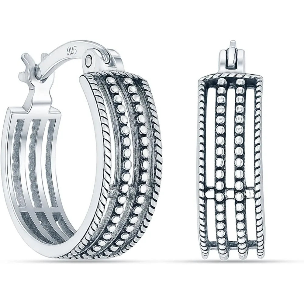 

925 Sterling Silver Hoop Earrings for Women Boho Bali Filigree Classic Design Gift