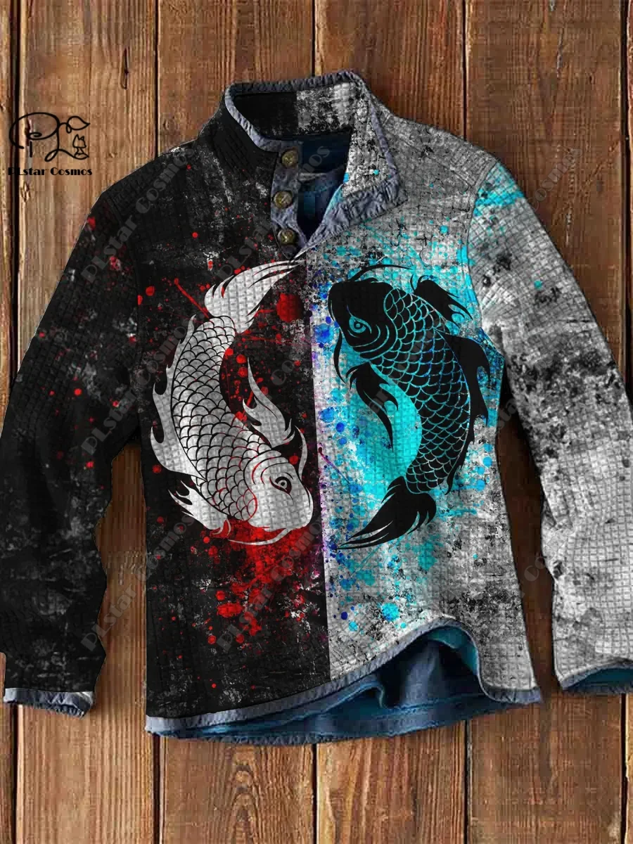 PLstar Cosmos new 3D printing tribal retro pattern series warm stand collar sweater Polo street casual unisex winter Polo L-5