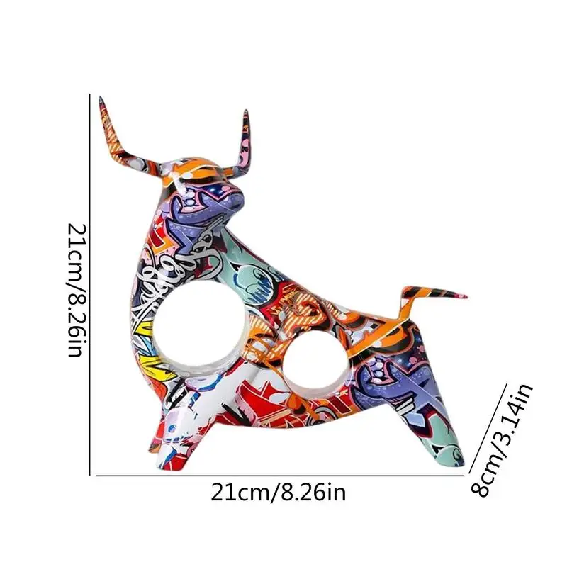 Bull Statue Resin Graffiti Bull Statue Color Full  Minimalistic Bull Decor Figurine Creative Ornament Craft Figurine Sculpture