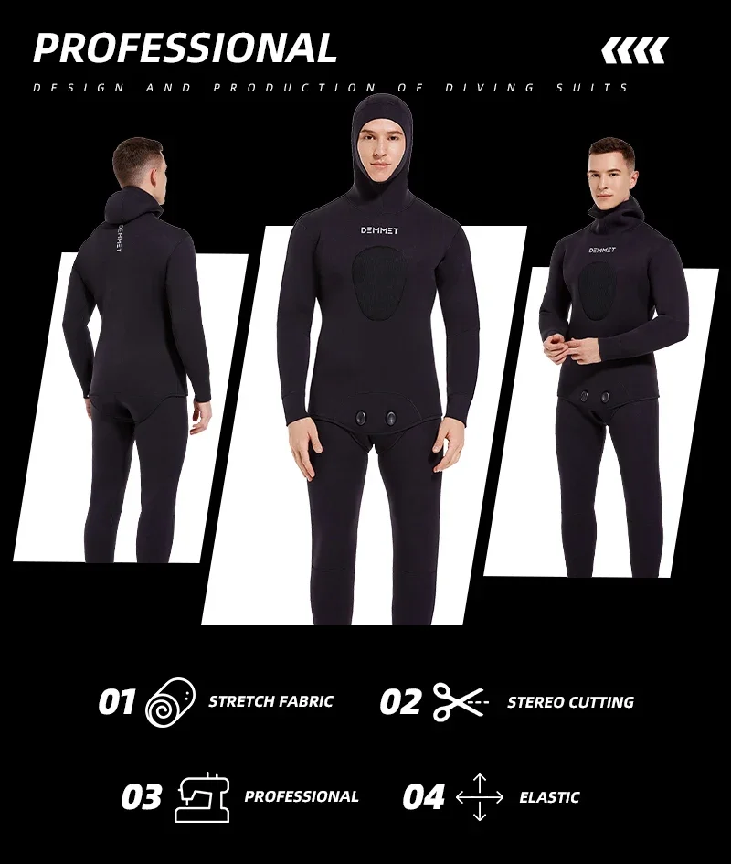 Combinaison à capuche à manches longues pour hommes, combinaison 3/4, corps fendu, isolation épaissie, anti-froid, maillot de bain d'hiver, ensemble 2 pièces, 7mm