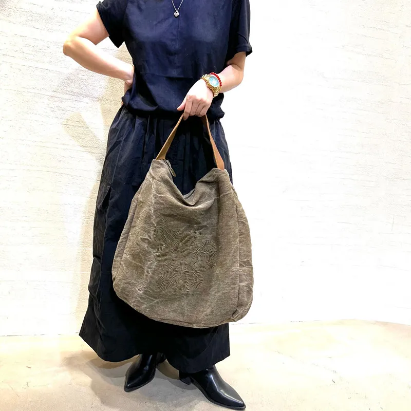 

Genuine leather women bag retro top-grain cowhide linen fabric bag tote single-shoulder crossbody handbag three-in-one casual