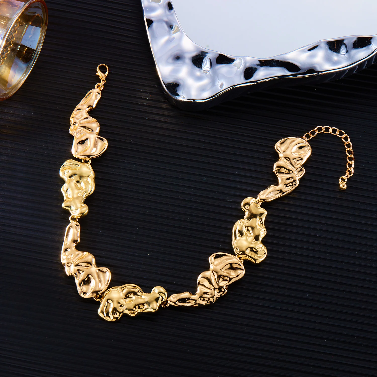 Creative Irregular Liquid Metal Necklace, Earrings & Bracelet Set