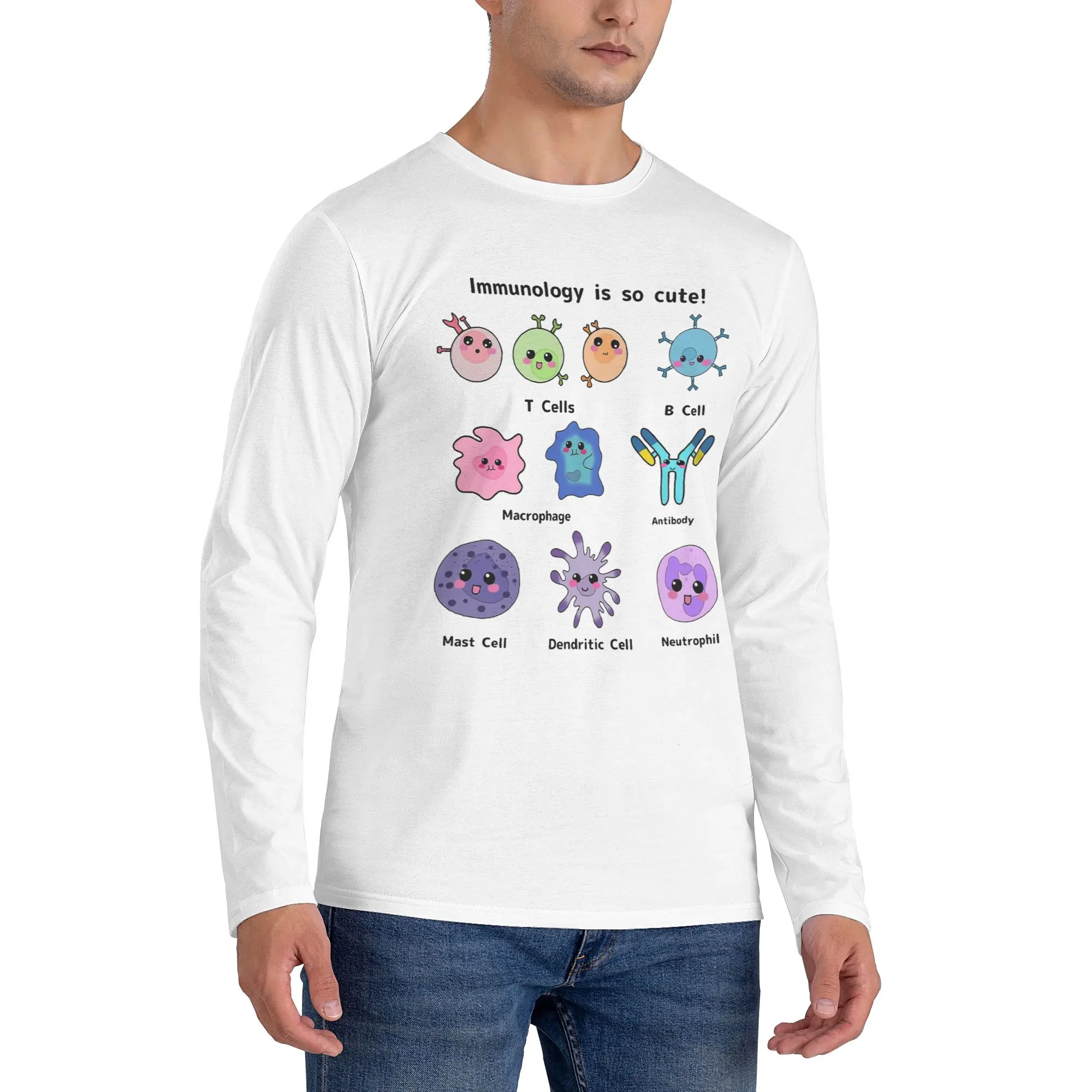 

Immunology is so Cute Version 2 Men's Long Sleeved T-shirt Breathable Round Neck T shirts Spring and Autumn Men tops