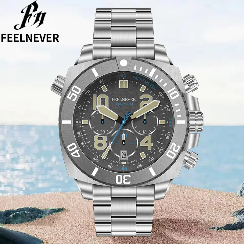 FeelNever Origianl Design Orologi al quarzo per uomo Moda Lusso Data Acciaio inossidabile 316L Vetro zaffiro Orologio da uomo Reloj Hombre