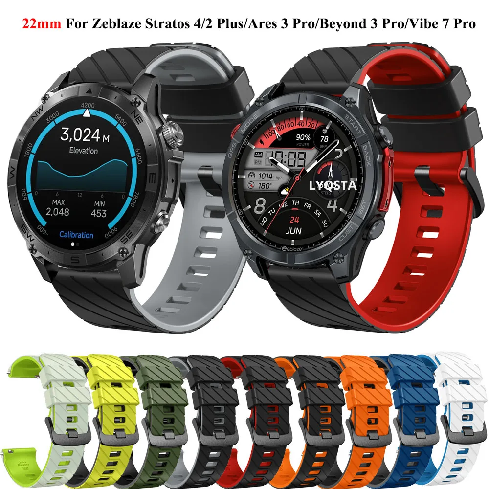 22 mm Silikon-Uhrenarmband für Zeblaze Stratos 4 2 Plus 3 Pro Plus Beyond 3 Pro Ares 3 Pro/GTR3/GTS3/Btalk3/Vibe 7/Lite-Armband