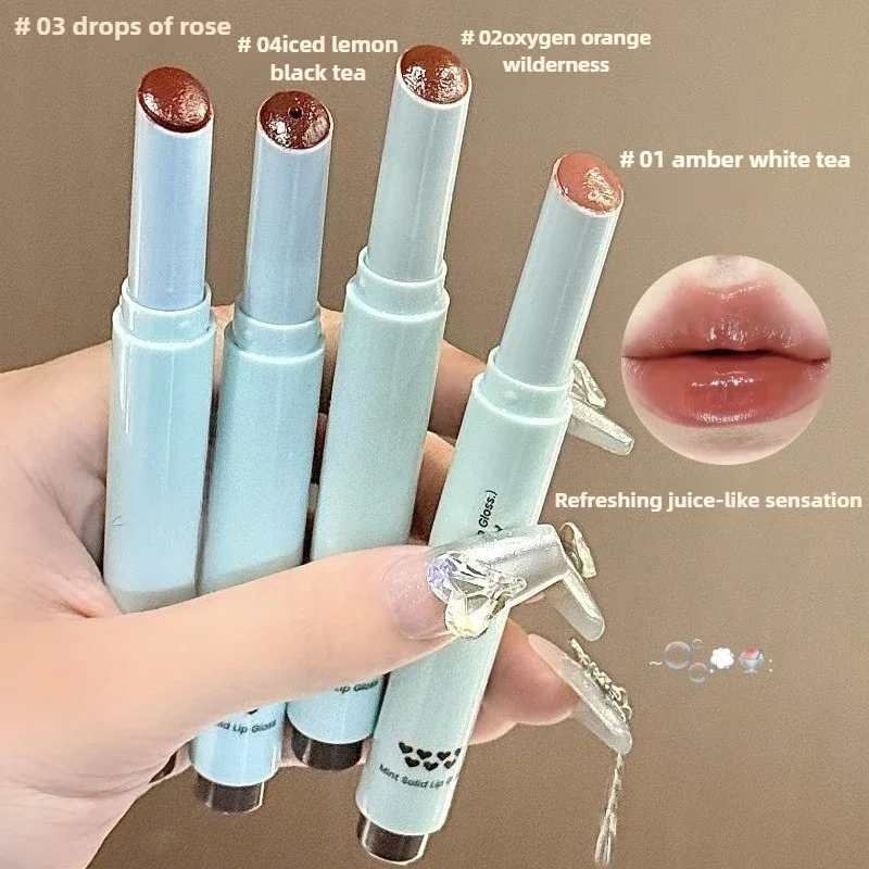 4色展開 ソリッドリップグロススティック ミント ノンスティッキー グラスシャイン リップバーム 保湿 ウォーターライト リップスティック ティント ナチュラルルック メイクアップ