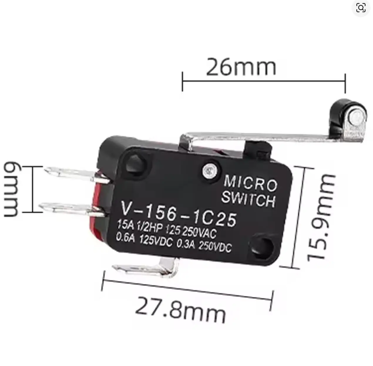 10PCS Microswitch Long Lever AC 250V 15A V-156-1C25 SPDT Roller Lever Micro Switch