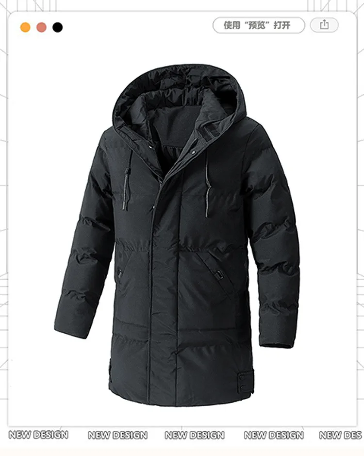Winter Long Thick Padded Coat Men's Korean Casual Outerwear