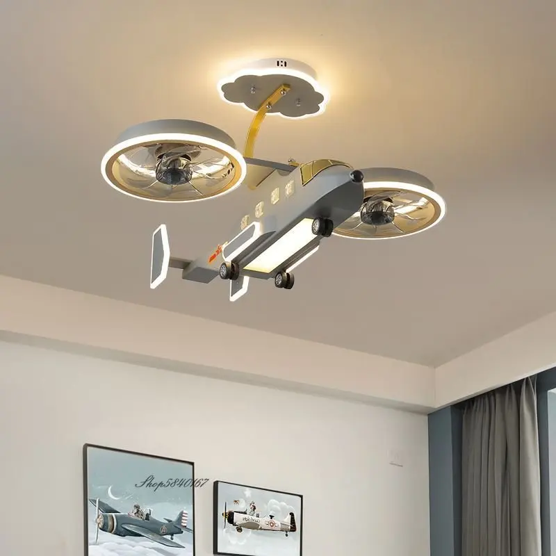 Modern Turbofan Aircraft Ceiling Fan Lights Children\'s Room Led Pendant Lights Creative Cartoon Airplane Ceiling Light Fixture