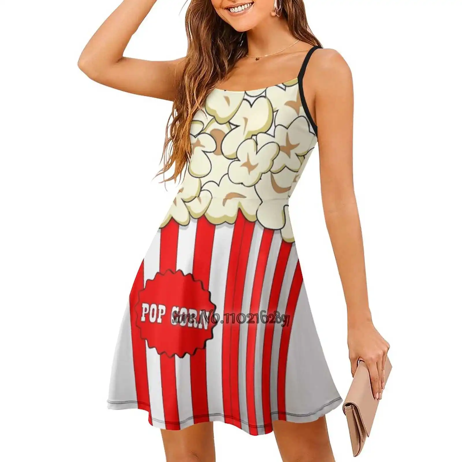 Popcorn Time Fashion Street Dress Loose V-Neck Short Sleeve Skirt Casual Party Skirt 5Xl Corn Pop Popcorn Pack Box Clipart