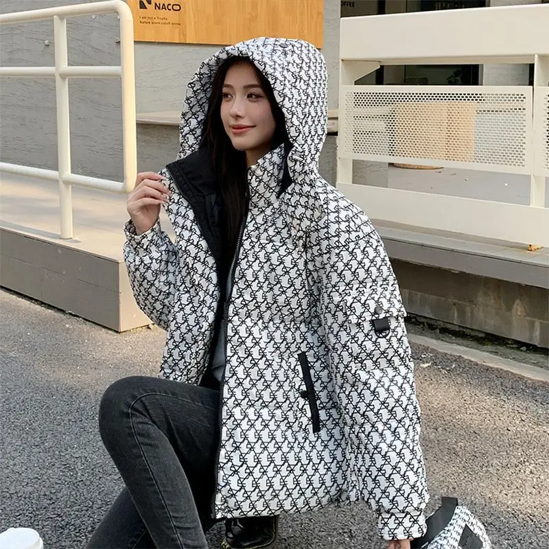 2023 New Women Down Cotton Coat Winter Jacket Female Short Parkas Loose Thick Outwear Hooded Leisure Time Versatile Overcoat