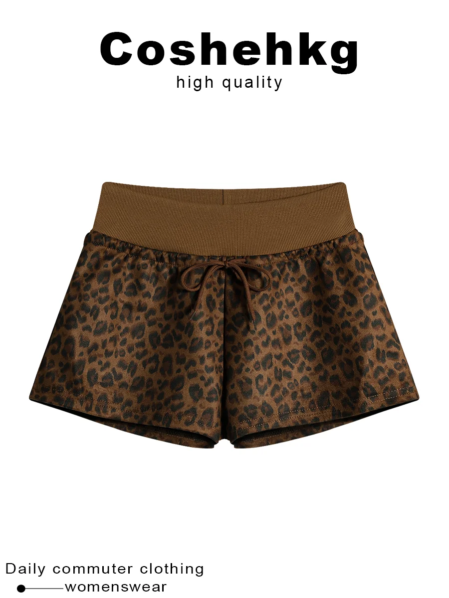 American Style Hot Girl Leopard Print Drawstring A-Line Shorts Women Early Spring New Slimming Wide Leg Boot Pants