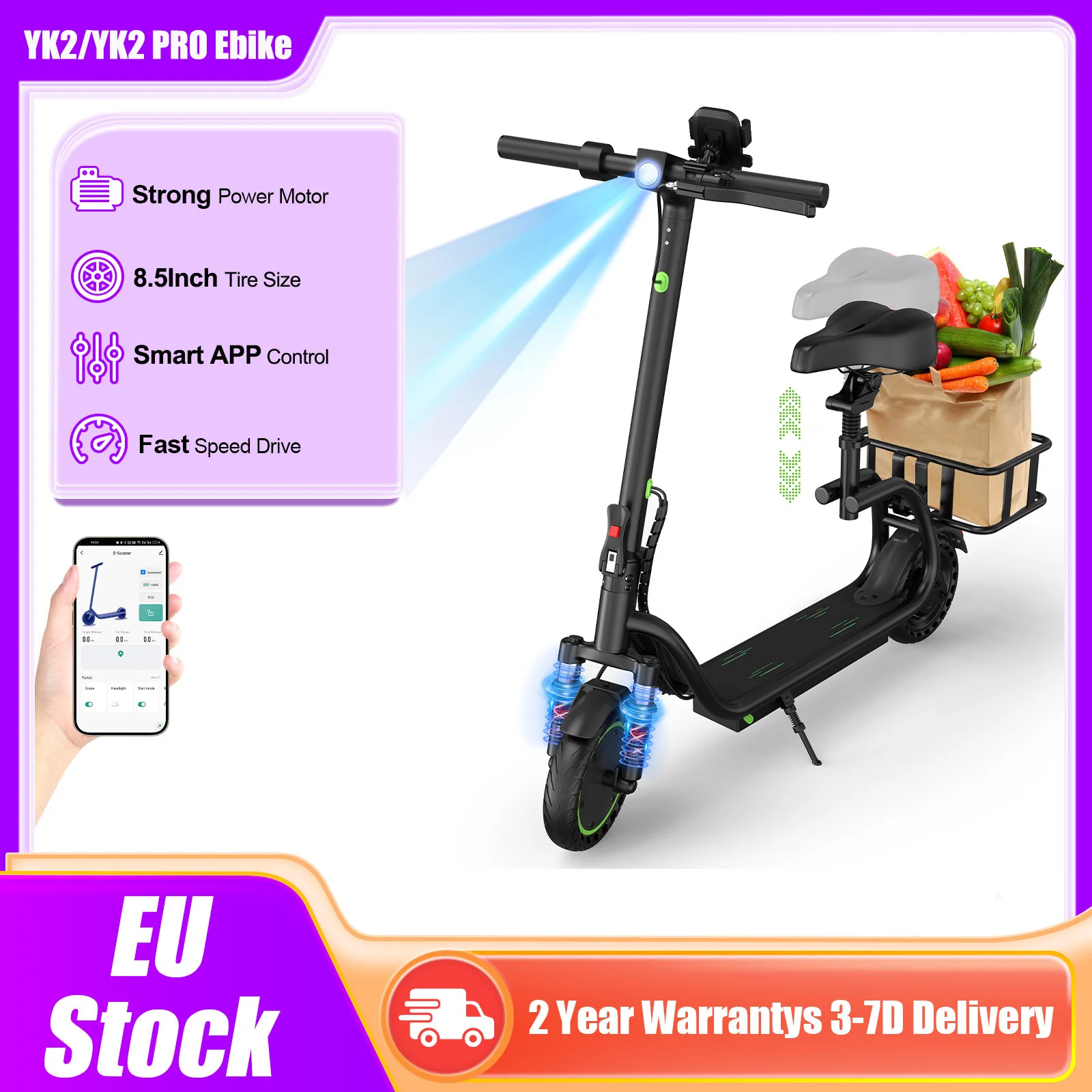 NEU 2026 AOVOPRO YK2/YK2 PRO E-Bike 8,5 Zoll Reifen Hochgeschwindigkeits-APP Smart Elektrofahrrad Starker Antriebsmotor Wasserdichtes E-Bike mit kostenlosem Aufbewahrungskorb