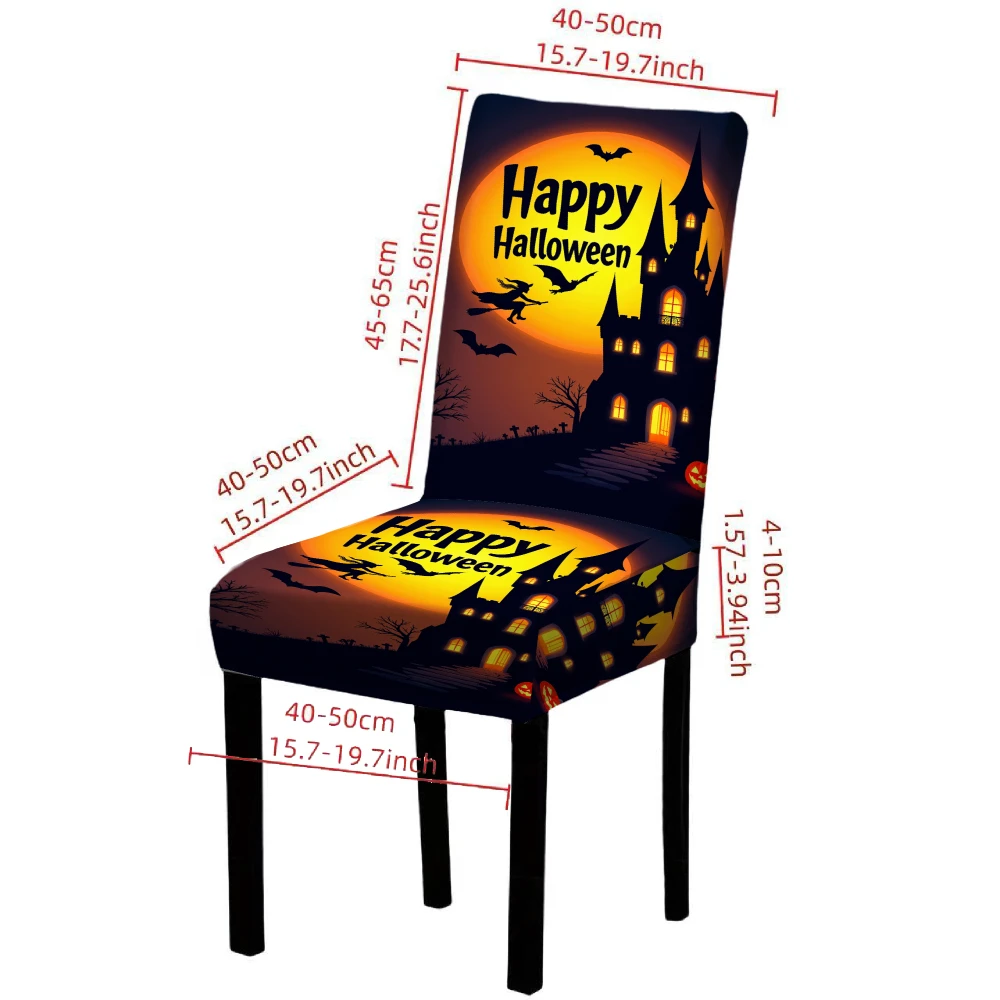 4/6PCS Dining Chair Covers Halloween Theme Pattern Stretchable Parsons Chair Covers For Holiday Party Supplies Home Decoration