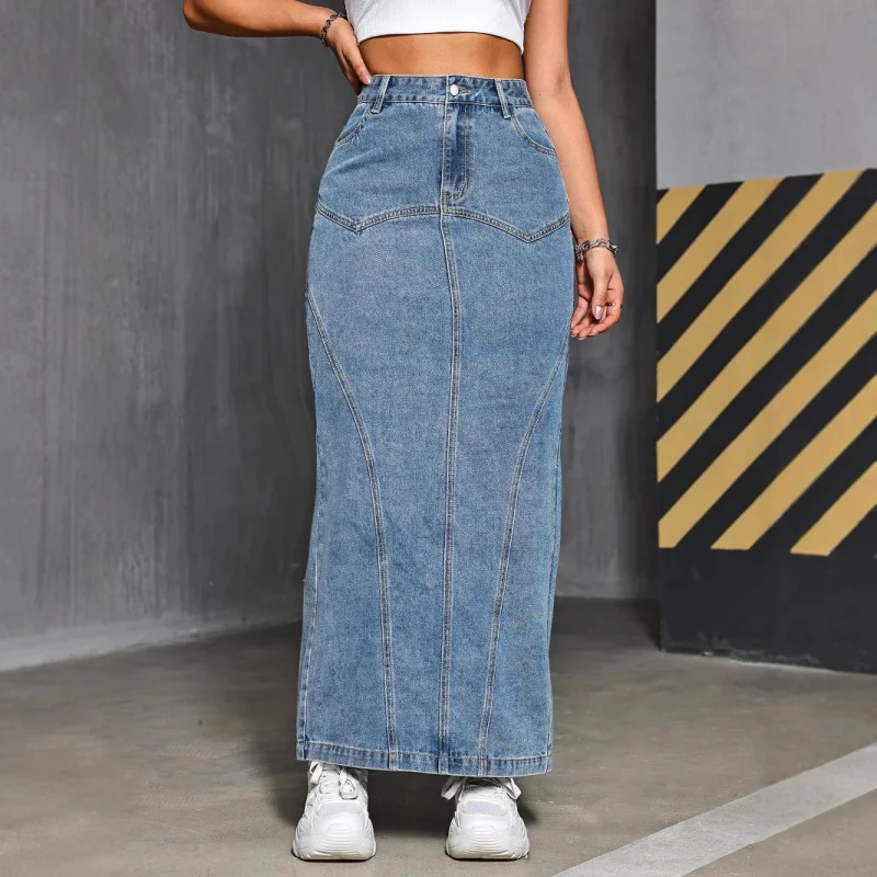 

Vintage Slit Skirt Women Summer High Waist Slimming Skirt