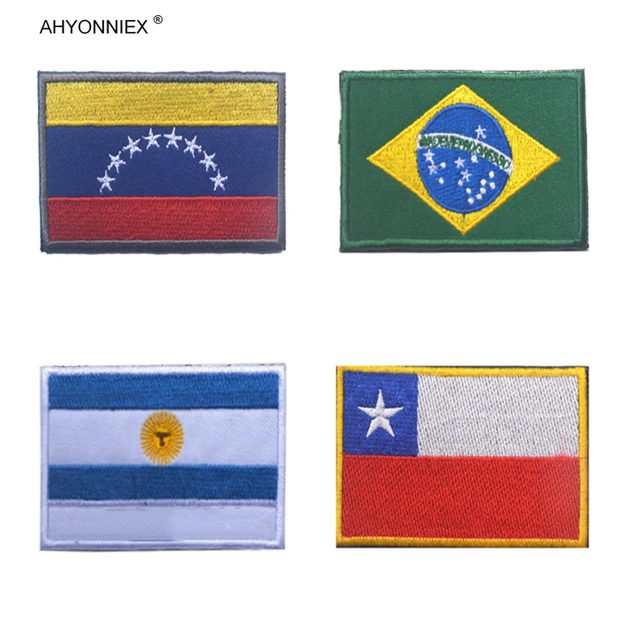 1PC South Africa Venezuela Argentina Chile Brazil Flag Patch Backpack Bag Jacket Armband Badge Clothes Hook and Loop Sticker