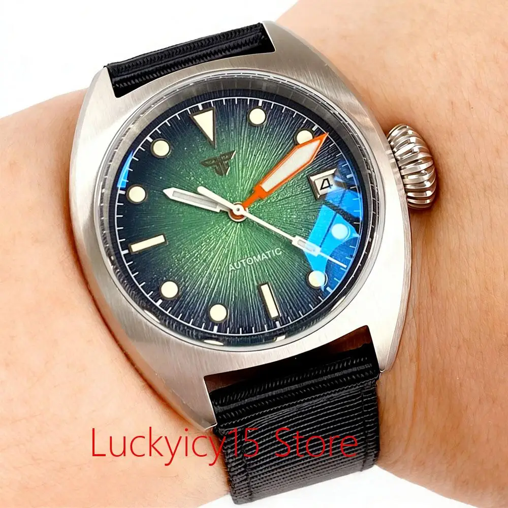 

36mm Small Diver Miyota 8215/Asia 2824 Watch for Men AR Domed Sapphire Crystal Date Steel Lume Marks Nylon Strap 20ATM Tandorio