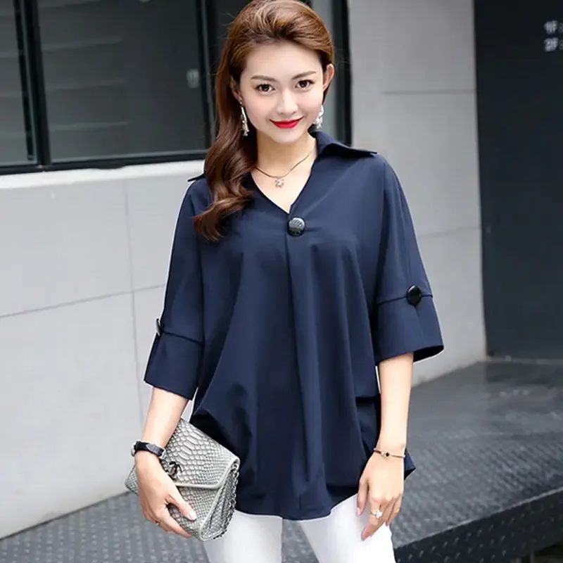 Western Style Large Size Short Sleeved Casual Loose Shirt for Women\'s New Summer Slimming Covering the Belly Quality Chiffon Top