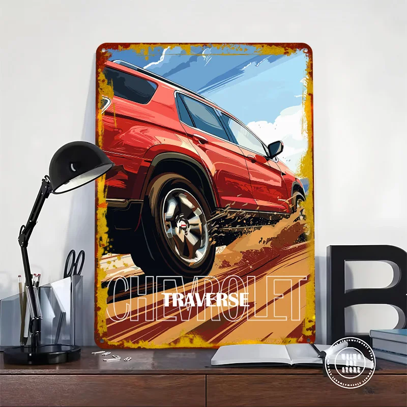 Sports Car Traverse SUV Printed Poster Customized Wall Art Retro Vintage Metal Tin Signs for Bedroom Decoration Gaming Wand Deko