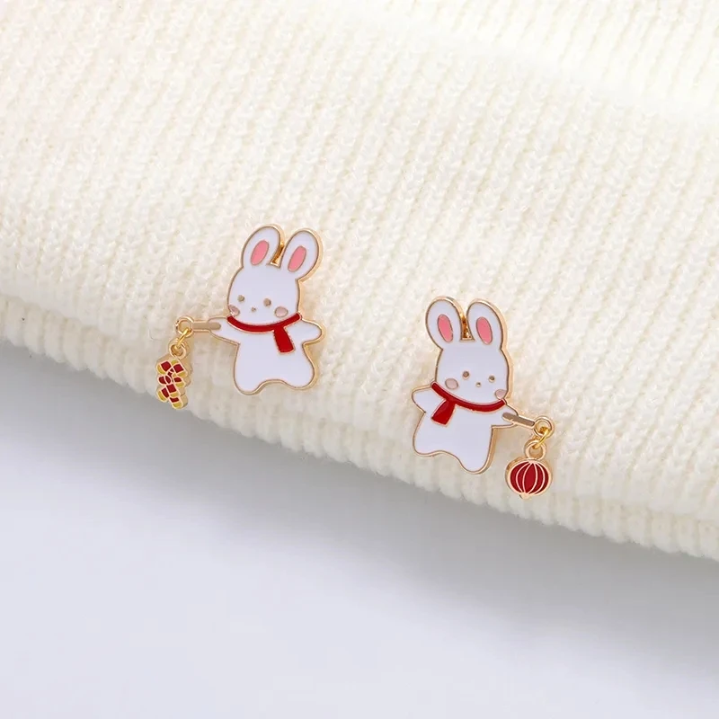 Bunny Badges New Year Rabbit Lantern Firecracker Brooch Cute Badge Festive Prickly Pin Couple Gift Bag  Accessories