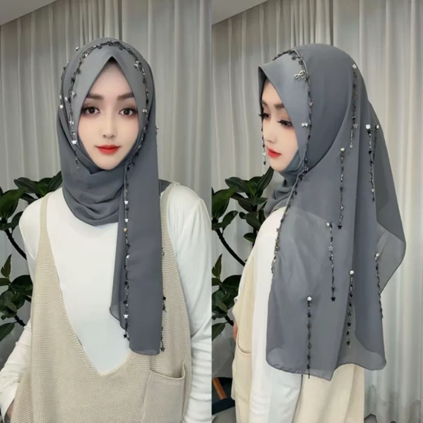 2025 Muslim Islam Sweet Girls Ready Female Chiffon Hijab Wraps