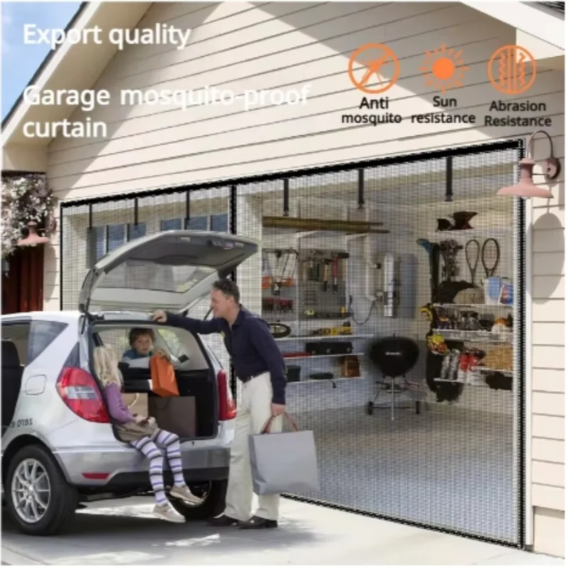 

16*7FT Fireproof Fiberglass Garage Door Curtain - Magnetic Auto-Close, Mosquito Screen Flame Retardant Easy Install Hook Loop Ta