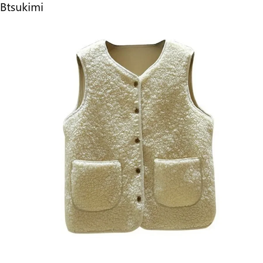 New 2024 Women's Warm Thick Vest Waistcoat  Autumn Winter Imitation Lamb Fur Loose Korean Version Sleeveless Vest Jacket Female