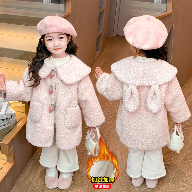 

2025 LambWool Warm Jackets For Girl Children Autumn Winter Outerwear Kid Plus Velvet Coats New Teenager Fashion Padded Clothing