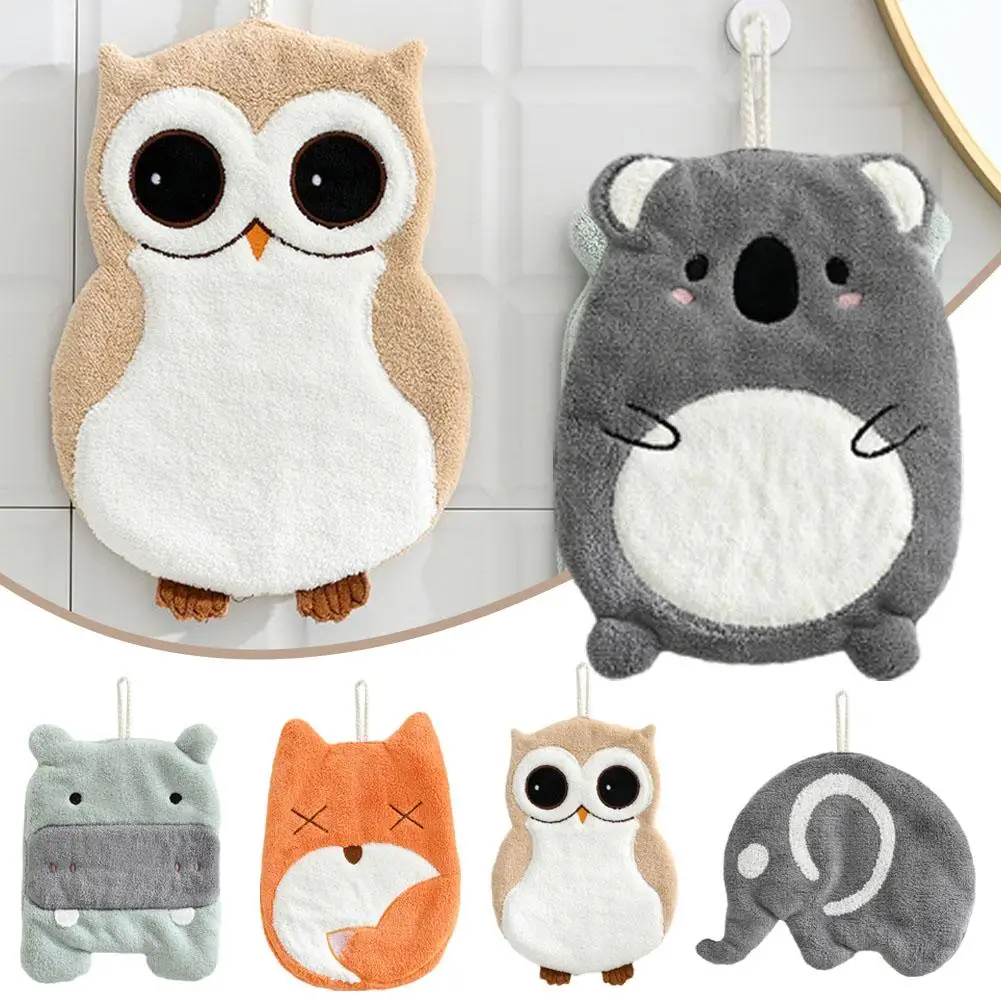 Cartoon Animal Coral Velvet Hand Towel Kitchen Bathroom With Water Towel Quick-drying Type Super Hanging Hand Cloths Absorp R7q9