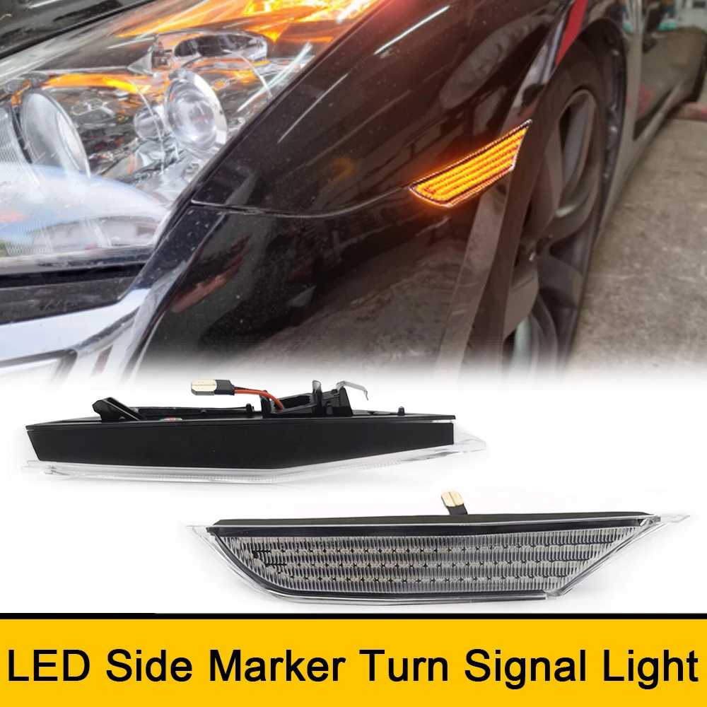 

2x Clear Lens Front Fender LED Repeat Blinker Side Marker Light for Nissan GTR R35 Coupe GT-R 2017-2022 OEM#26180-62B0A Amber
