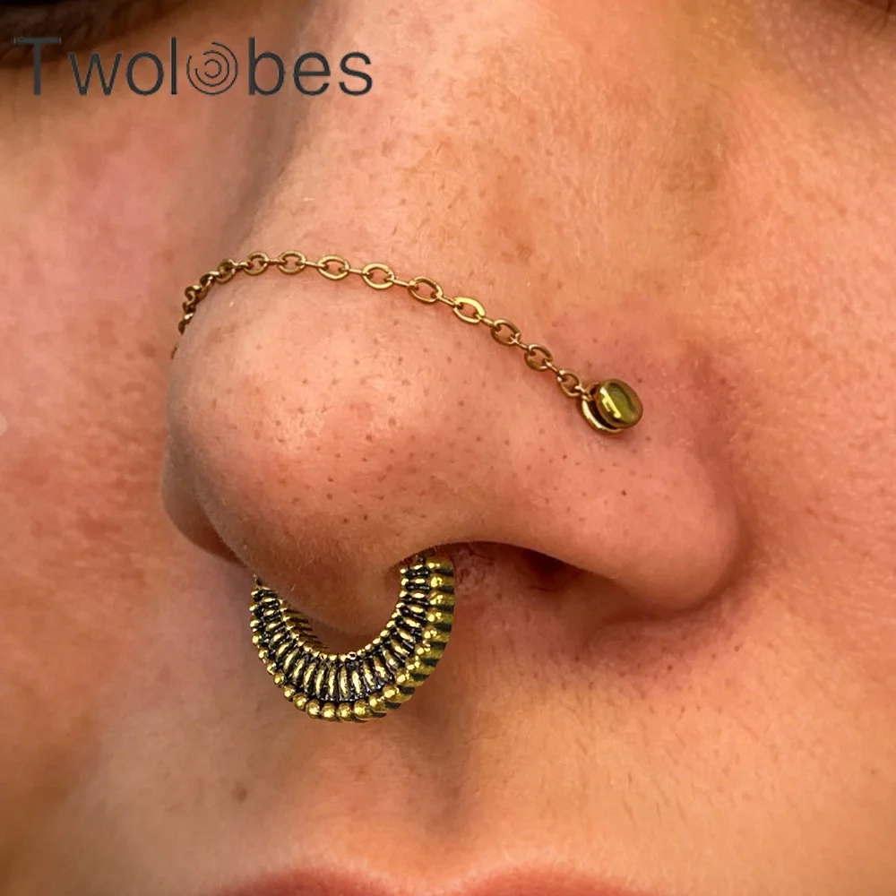 Twolobes 1 Stück 316L Edelstahl Vintage Septum Ring Scharniersegment Clicker Hoop Perlen Nasenring Helix Piercing Schmuck