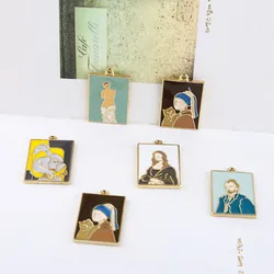 1pcs Retro Oriental Art Painting Embossed Character Alloy Dripping Oil Pendant Diy Handmade Jewelry Earrings Necklace Charms