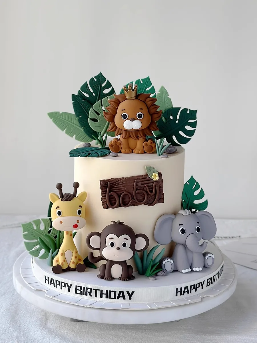Topper per torta con animali Jungle Safari con palline colorate, foglie di Plam, decorazione per torta per ragazze, ragazzi, feste di compleanno a tema selvaggio, bambini  15