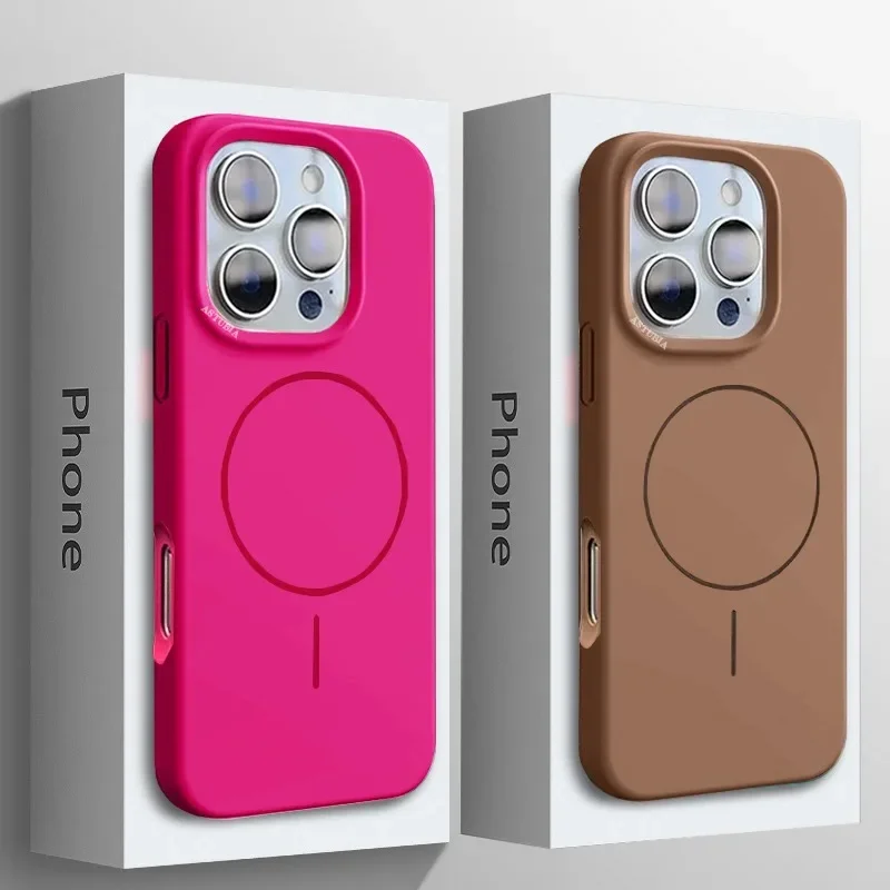 حافظة سائل من السيليكون الناعم المتدفق لهاتف آيفون 16 15 14 13 12 11 Pro Max Plus مغناطيسية لهاتف Magsafe غطاء ملون بني