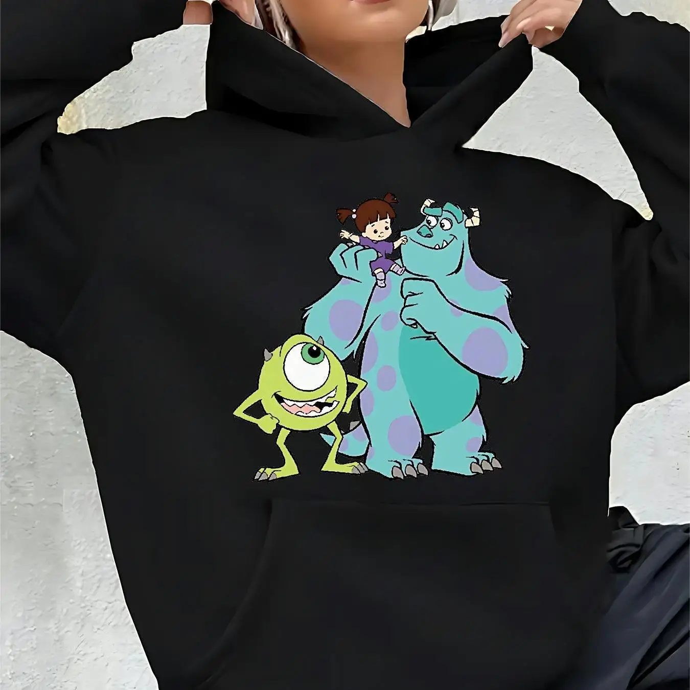 Disney monster universidade feminino hoodie outono inverno velo casual unisex pulôver moletom roupas com capuz oversized streetwear