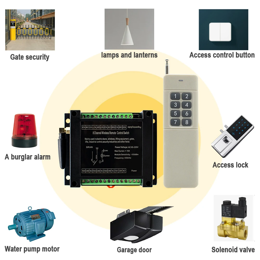 8 CH 433MHz Wireless Remote Control Switch AC 220V 100V-265V 10A Relay 6/8 Channels Industrial Controller Receiver Transmitter