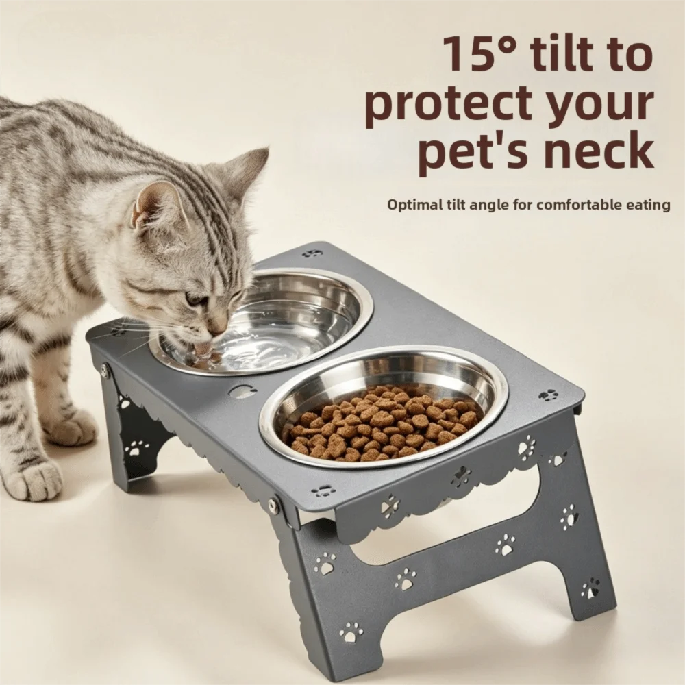 Gamelle double relevable pliable pour chien, support incliné amovible, mangeoire surélevée pour chat, antidérapante, anti-déversement, table à manger pour animaux, alimentation saine