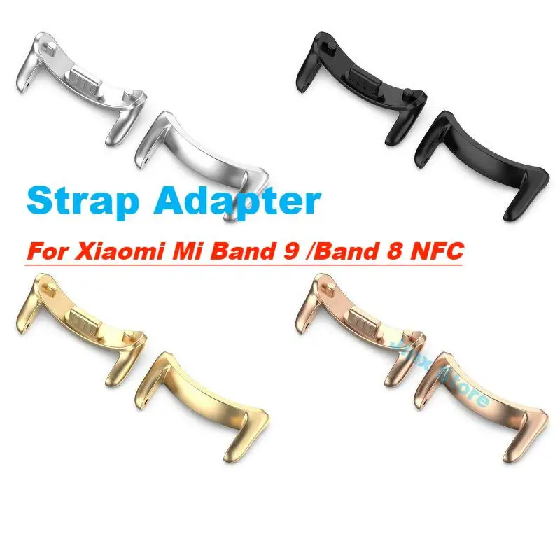 1Pair Strap Adapter For Xiaomi Mi Band 9 8 NFC Watchband Connector Wrist Bracelet 316L Stainless Steel Band9 Band8 12mm 14mm