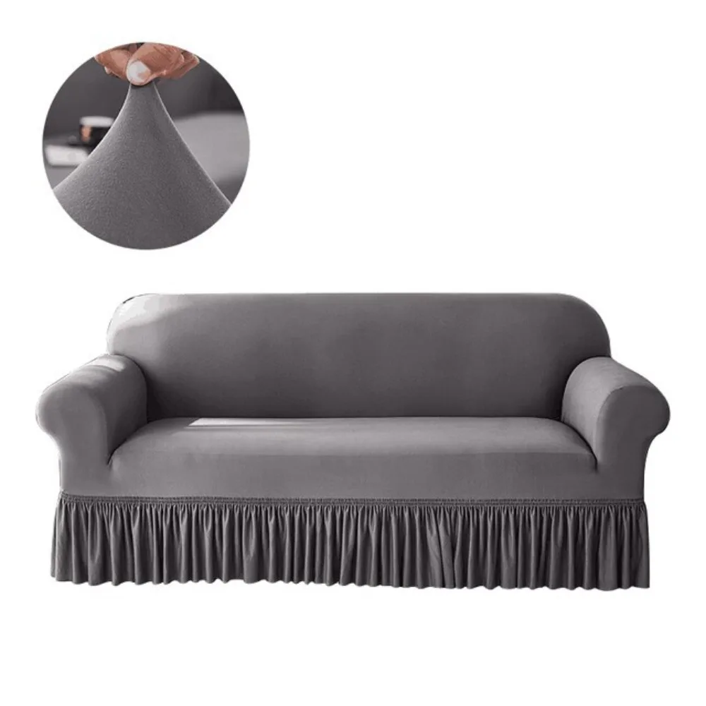 

Dustproof Stretch Sofa Slipcover 1/2/3/4 Seat Elastic Solid Color Couch Cover Washable with Skirted Edge Full Cover Sofa Cover