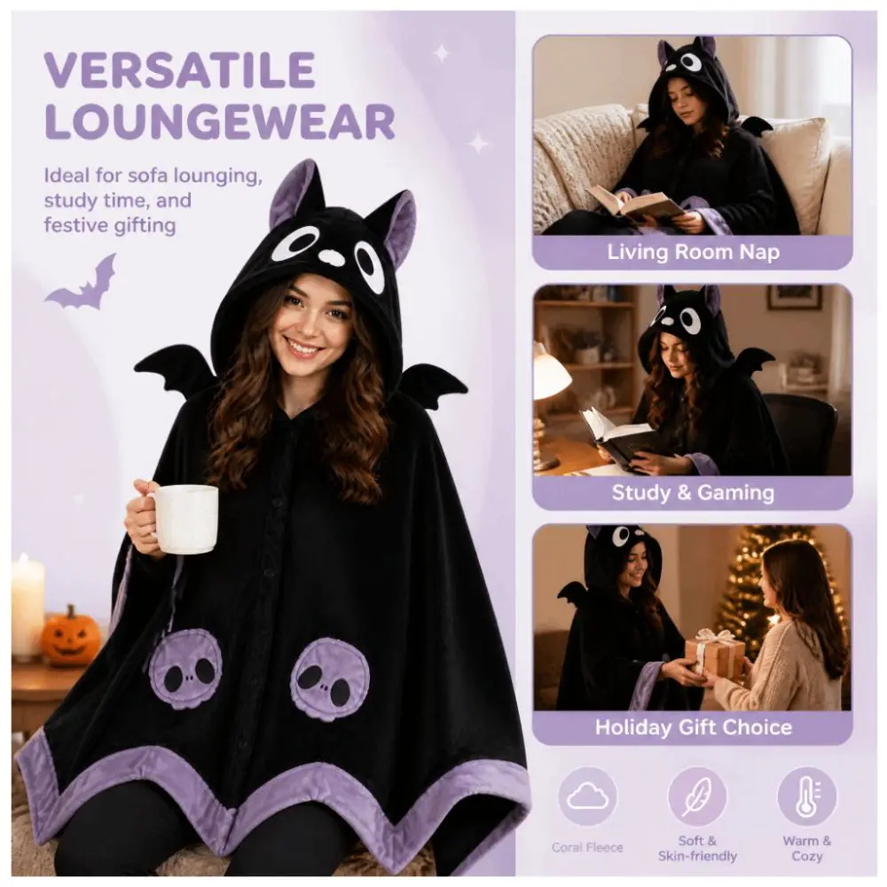 Ultra-Soft Plush Wearable Blanket Warm Cozy Loose Cape Cut Lazy Cape Shawl Lightweight Easy-Wear Structure Cloak Home Lounge