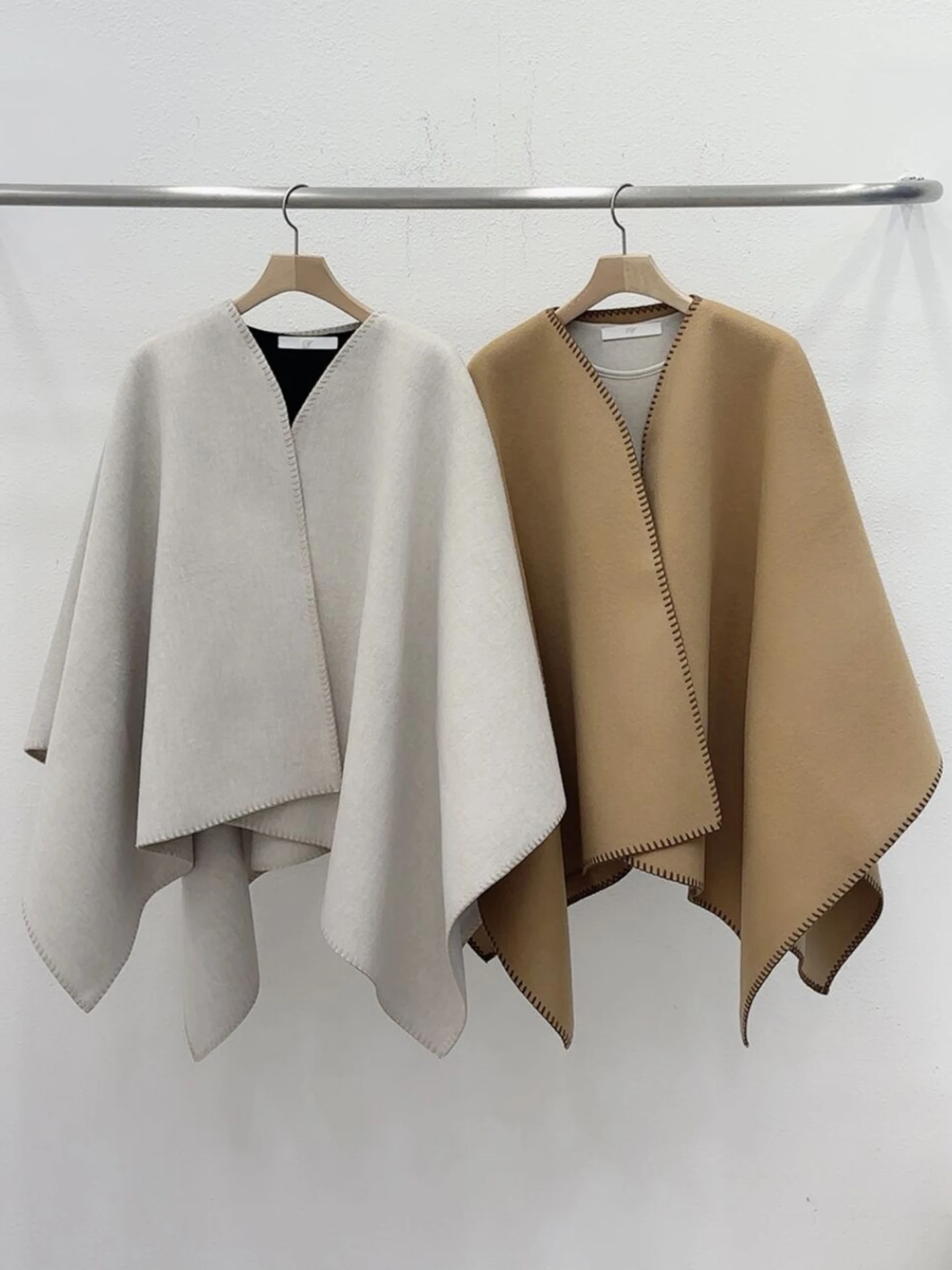 Ele V-Ne طية صدر السترة تصميم غير النظامية oulder وسادة المرأة الشتاء معطف الصوف طويل Sve الكورية Sle فضفاضة تناسب ملابس خارجية #5