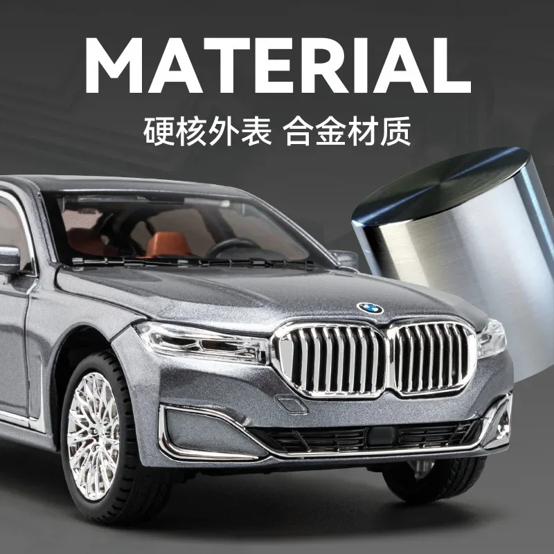 1:24 BMW 760LI Diecast Large Limousine Alloy Metal Car Model Car Sound & Light Pull Back Toy Interior Decorations Kids Toy C188