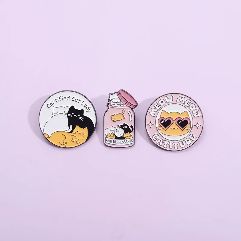 Certified Cat Lady Enamel Pins Cats Anti Depression Brooches Lapel Badges Custom Mental Health Jewelry Gift Wholesale