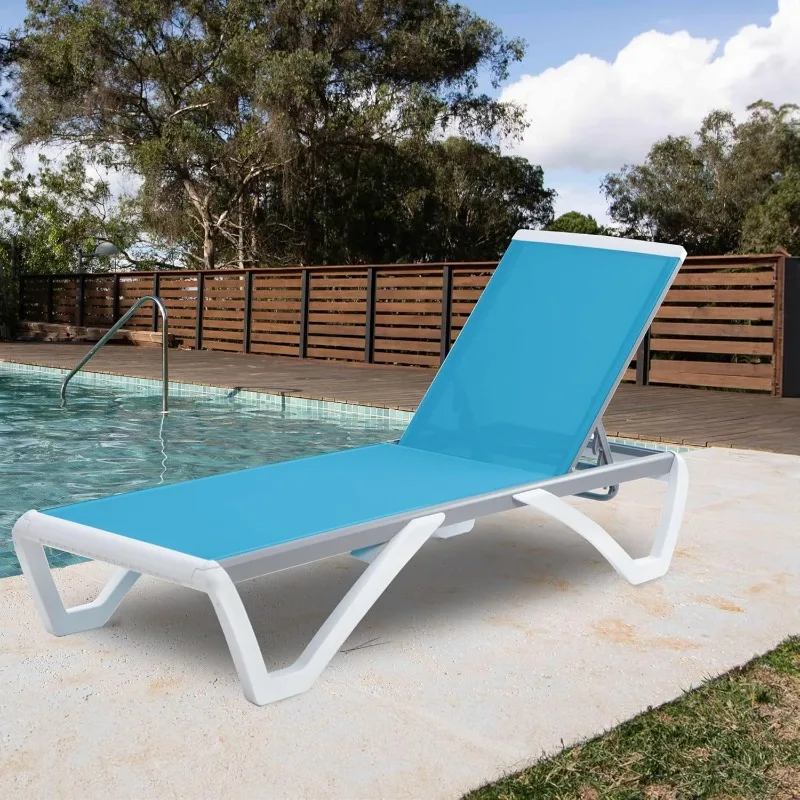 

Lounge Chair - Full Flat Alumium & Resin Legs, Outdoor Reclining Adjustable Chair for Sunbathing, Beach