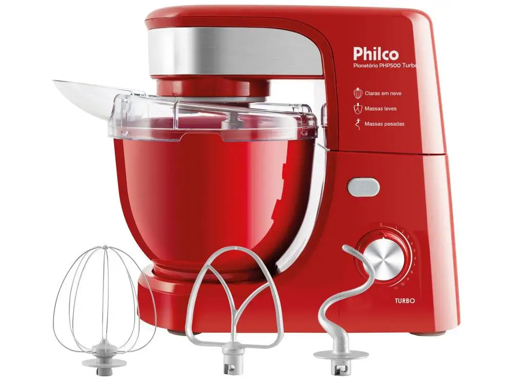 Batedeira Planetária Philco Vermelha 500W PHP500 Turbo 11 Velocidades - 220V
