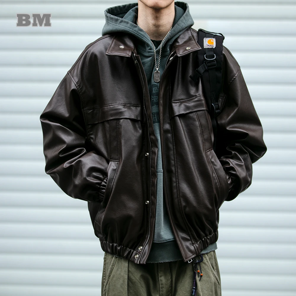 

High Quality Fashion Vintage Motorcycle Leather Jacket For Men Women Korean Popular Clothes Streetwear Cargo Coats Trendy Jacket