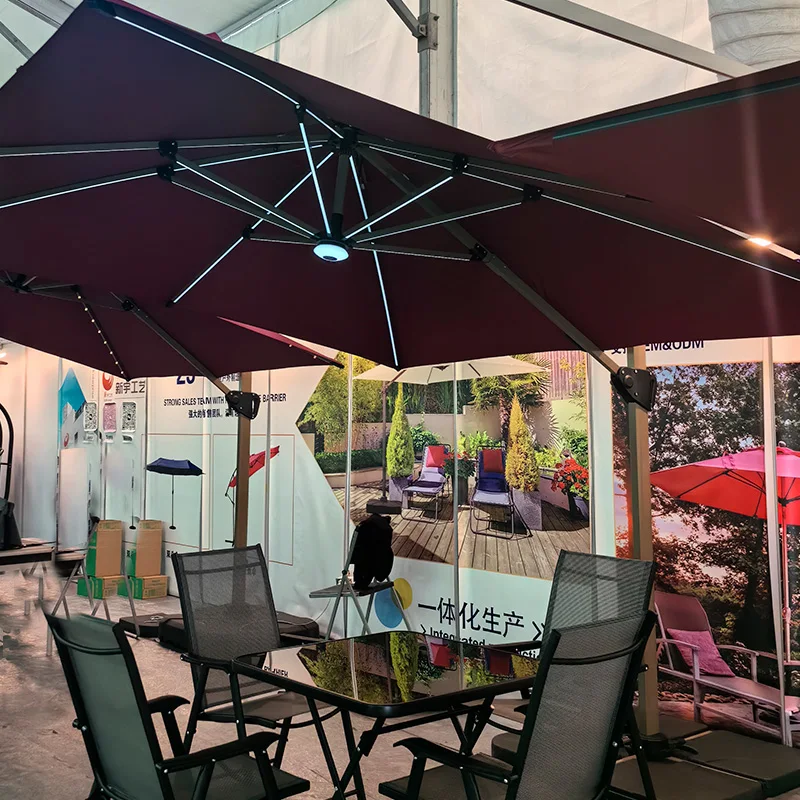 L Factory Wholesale High-end Modern Outdoor Sun Solar LED Light Umbrella 8 Ribs Aluminum Pole Polyester Fabric for Patio Garden