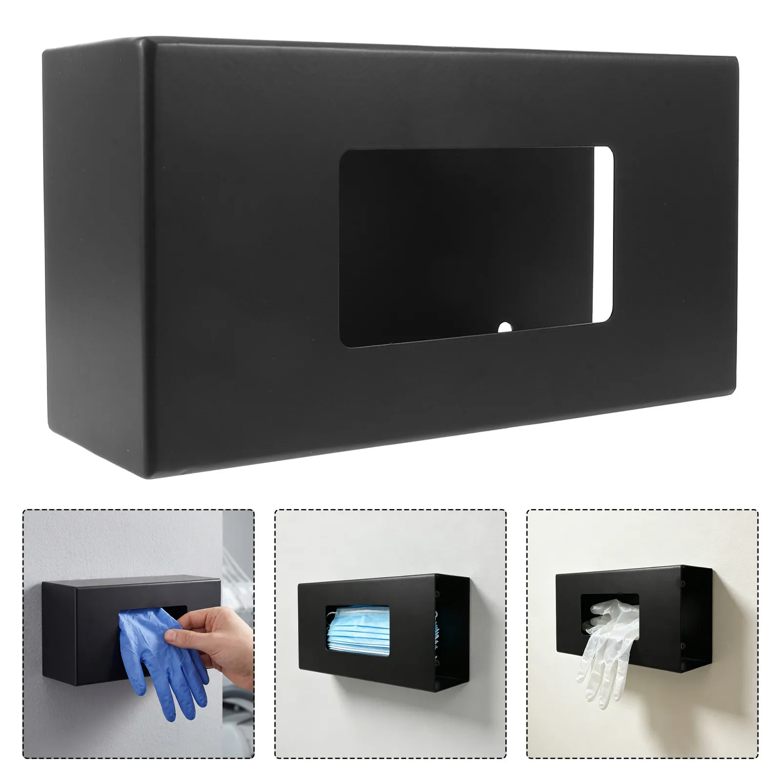 Wall Mount Glove Box Dispenser Powder Coated Universal Glove and Face Mask Holder for Clinic Kitchen Workshop Use